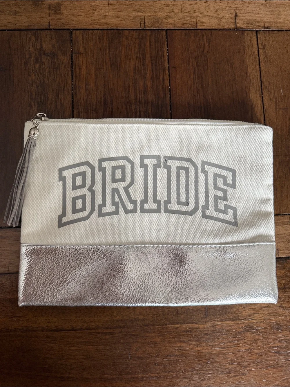 Bride Metallic Accent Zip Pouch - White and Silver